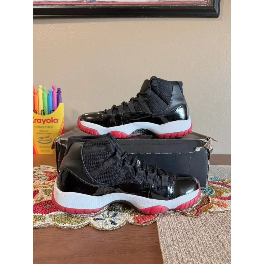 Jordan 11 Retro Playoffs Bred 2012 Black Varsity Red White Velvet 378037 010